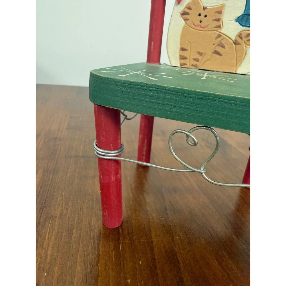VTG Snowman Wooden Decorative hand painted Mini Chair Christmas Holiday Decor